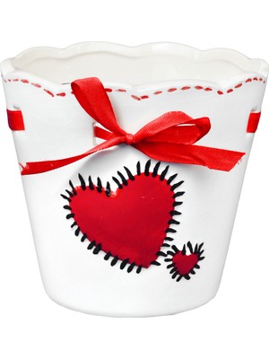 Solo Plant Seramik Çiçek Saksısı Kalp Desenli