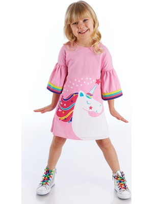Denokids Unicorn Star Kız Çocuk Elbise Günlük Stil Çok Renkli Askılı Yaka