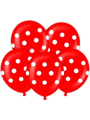 Balonevi Beyaz Puantiyeli Kırmızı Balon 10 Adet