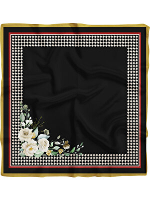 Moda Butik Kadın Siyah Çiçek Desenli 50X50 Bandana Hyl DG01581-22