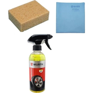 Würth 3 Lü Set Oto Yıkama Süngeri, Sentetik Güderi Bez, Jant Temizleme Spreyi 400 ml Jant Temizleme Seti