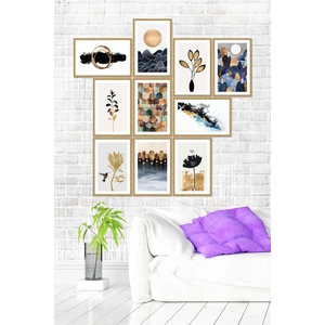 10 Parça Mdf Tablo Seti Altın Rengi Çerçeve Görünümlü