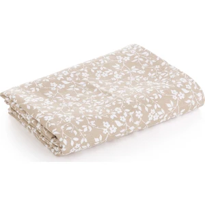 Müslin Bezi Örtü Menekşe Desen - Bej 120X120 cm + 4 Adet Ağız Mendili