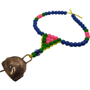 Boncuklu Çan Mini Boy Hayvan Çanı Boncuklu Tasma Zil Kuzu Keçi Inek Köpek Çanı Açık Mavi- 60 cm