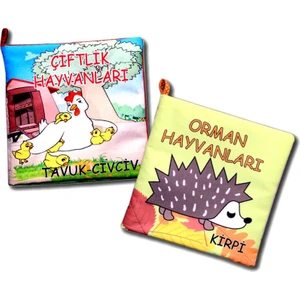 2 Kitap Tox Çiftlik Hayvanlar ve Orman Hayvanları Kumaş Sessiz Kitap T58/T55 - Bez Kitap , Eğitici Oyuncak , Yumuşak ve Hışırtılı
