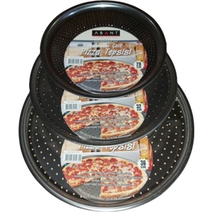 Paslanmaz Çelik 3 Boy Delikli Pizza Tepsisi 28-32-36 cm