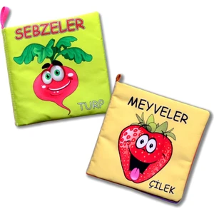 2 Kitap Tox Meyveler ve Sebzeler Kumaş Sessiz Kitap T113/T49 - Bez Kitap , Eğitici Oyuncak , Yumuşak ve Hışırtılı