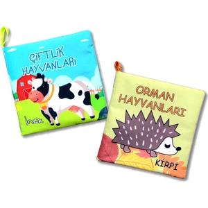 2 Kitap Tox Çiftlik Hayvanları ve Orman Hayvanlar Kumaş Sessiz Kitap T134/T55 - Bez Kitap , Eğitici Oyuncak , Yumuşak ve Hışırtılı