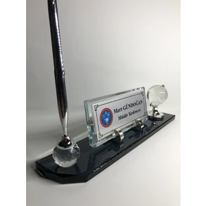 Gündoğan Kristal Cam Masa Isimliği Kişiye Özel Füme Gümüş - 28 x 6 cm