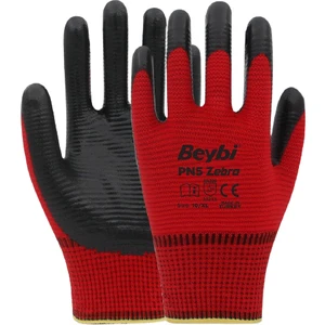 Pn5 Zebra Polyester Örme Nitril Eldiven 12 Adet Numara 10