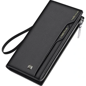 Business Hakiki İtalyan Deri Uzun Erkek Clutch Cüzdan Kartlık Siyah