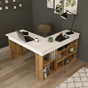 Robin Home Kitaplık Raflı Çalışma Masası Ofis Bilgisayar Masası