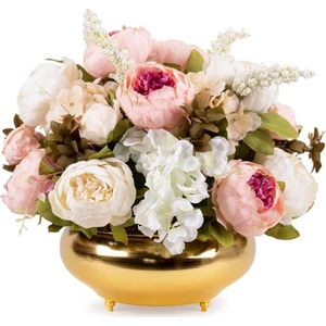 Metal Gold Saksıda Pastel Renkli Cipsolu Şakayık Tanzim Yapay Çiçek