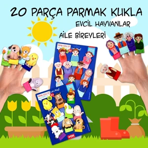 2 Set - 20 Parça Tox Evcil Hayvanlar ve Aile Bireyleri Parmak Kukla 77-1/75-2