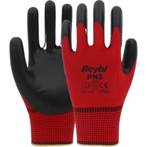 Polyester Örme Eldiven Pn5  Kırmızı Siyah