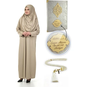 Isme Özel Dini Hediyelik Set, Namaz Elbisesi Seti Krem