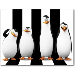 Cakatablo Ahşap Tablo Madagaskar Penguenleri Siyah Beyaz Görseli