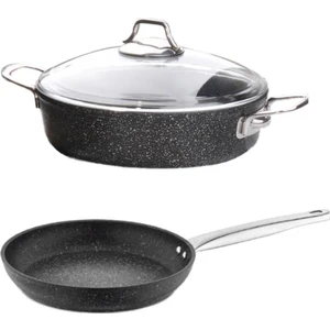 Black Line Granit Döküm 26 cm Kısa Tencere+ 26 cm Tava 2li Set