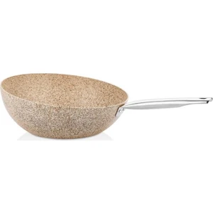 Creamy Boomerang Granit Döküm 30 cm Wok Tava Krem