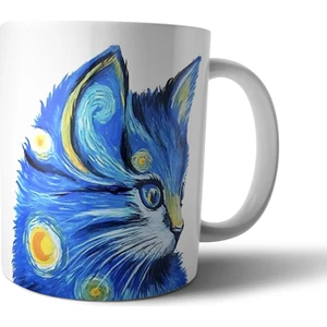 Van Gogh Yıldızlı Gece Kedi Kupa Bardak