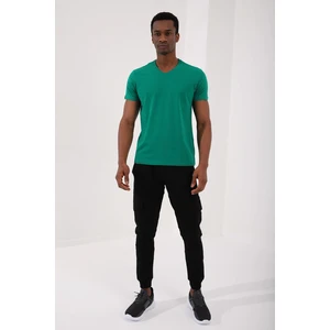 Koyu Yeşil Basic Kısa Kol Standart Kalıp V Yaka Erkek T-Shirt - 87912