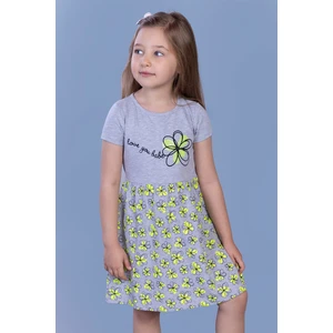 Toontoy Kız Çocuk Çiçek Desenli Yazı Nakışlı Pullu Taş Işlemeli Elbise