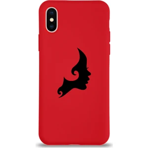 Kzy Apple iPhone Xs Kadın Sülietli Tasarım Silikon Kılıf Altı Kapalı Içi Kadife Lansman Arka Kapak - Kırmızı