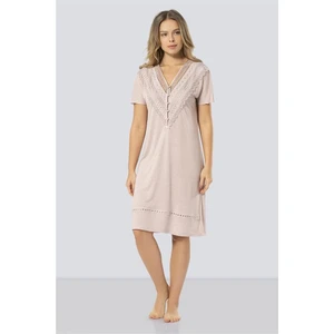 3282 Güpürlü V Yaka Gecelik  - Pudra