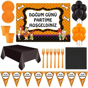 Parti Furyası Taş Devri   Bam Bam Çakıl Afişli Doğum Günü Parti Süsleri 8 Kişilik