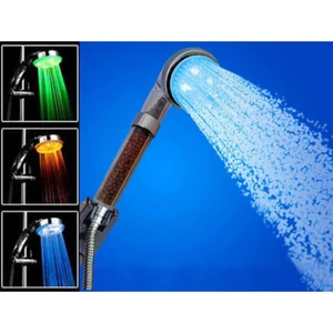 LED Işıklı Su Arıtmalı Mafsallı Duş Başlığı Seti Sprial Hortumlu Set