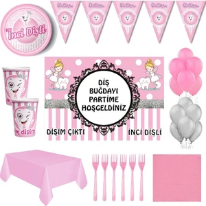 Parti Furyası 8 Kişilik Diş Buğdayı Dişim Çıktı Pembe Parti  Süsleri Afişli