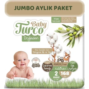 Baby Turco Bebek Bezi Natural Jumbo Aylık Paket Beden: 2 (3 - 6 Kg) Mini 168'LI