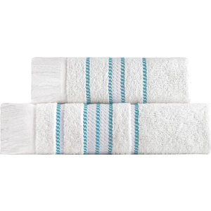 Stripe Turkuaz Bordür Pamuk Yumuşak 2'li Havlu Seti (50X100 + 70X140)