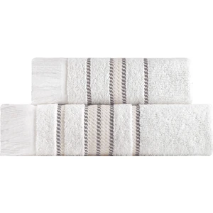 Stripe Kahverengi Pamuk Yumuşak 2'li Havlu Seti (50X100 + 70X140)