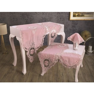 Çeyiz Diyarı Fransız Güpürlü Kadife Elit Salon Takımı 5 Parça Pudra