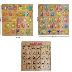 Ahşap Sayılar + Harfler + Elif Ba Eğitici Ahşap Puzzle Bul Tak