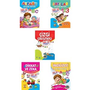 Yaz Sil Set (5'li Set-Alfabe-Sayılar-Çazgi Çalışması-Dikkat Zeka-Ingilizce)