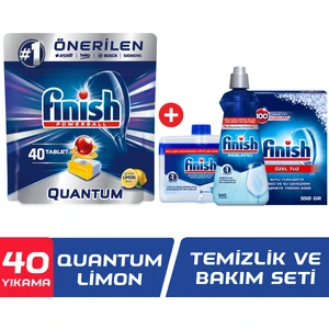Quantum Bulaşık Makinesi Deterjanı Tableti Limonlu 40 Yıkama + Temizlik ve Bakım Seti