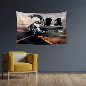 Geleceğe Dönüş Delorean Duvar Örtüsü Halısı 150 x 100 cm
