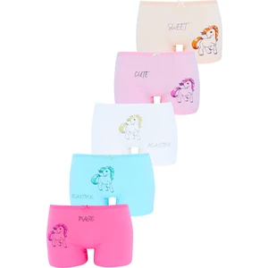Kız Çocuk Boxer 5'li Paket Karışık Renk Baskılı Boxer