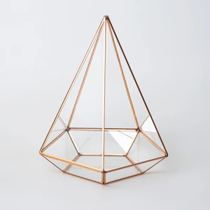 El Crea Designs Bakır Rose Gold Geometrik Teraryum Prizma Cam Fanus 26X21X21CM