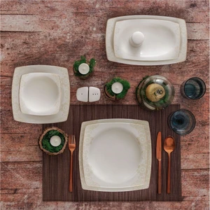 Güral Porselen 61 Parça Caroline Kare Bone 12 Kişilik Yemek Takımı