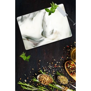 Dekoratif Cam Kesme Tahtası 30 cm x 40 cm Dalgalı Black Mermer Görünümlü