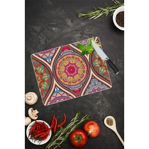 Koyu Yuvarlak Mandala Desenli Cam Kesme Tahtası 30 cm x 40 cm