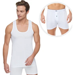 6'lı Paket Klasik Erkek Atlet Beyaz + 1 Adet Penye Boxer