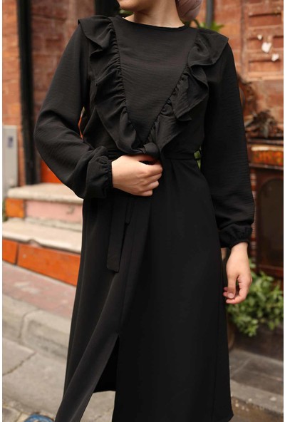 Abay Giyim Ayrobin Fırfırlı Takım - Siyah