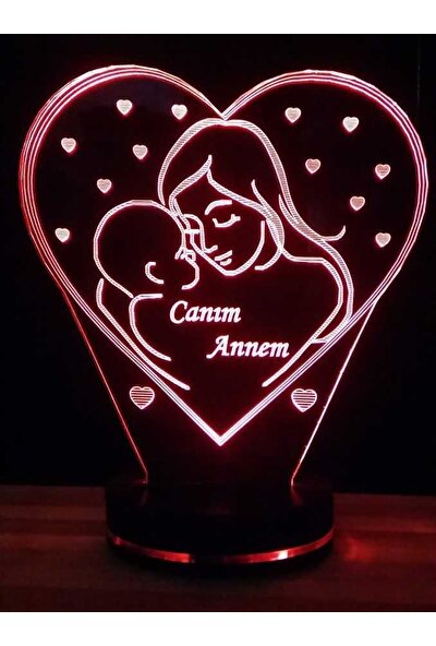 Azemax 16 Renk - Canım Annem Anne Bebek Kalp 3D LED Lamba