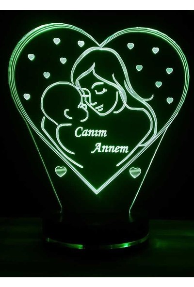 Azemax 16 Renk - Canım Annem Anne Bebek Kalp 3D LED Lamba