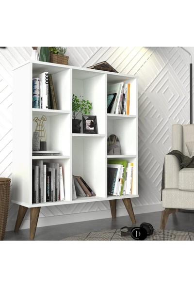 YÇ Dekor Kitaplık Dekoratif Modern Raflı Beyaz Kitaplık
