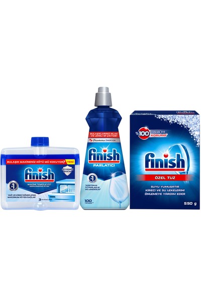 Finish Temizlik ve Bakım Seti (Parlatıcı 400 ml + Makine Temizleyici Sıvı 250 ml + Tuz 500 gr)